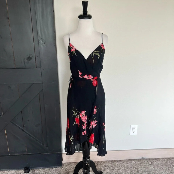 Reformation Mattie Wrap Dress Floral Hibiscus Print Black Boho Women’s XS - Picture 2 of 10